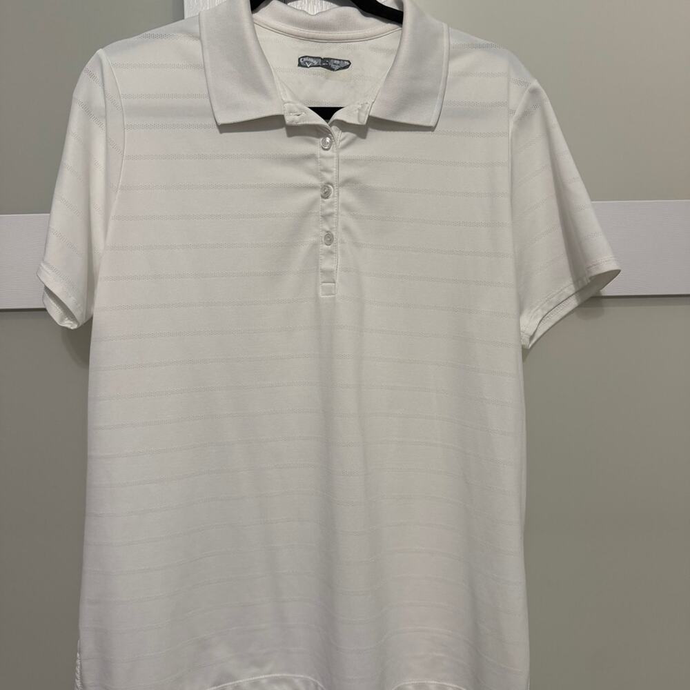 Women’s Callaway Golf Polo Shirt White Striped Short Sleeve Size Large